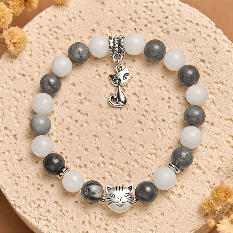 Bracelet de stabilité en jaspe veiné noir naturel et calcédoine blanche en pierre de Buddha Stones - image 3
