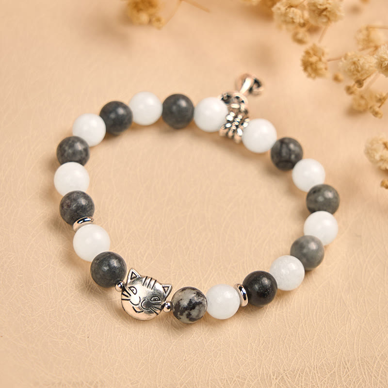 Bracelet de stabilité en jaspe veiné noir naturel et calcédoine blanche en pierre de Buddha Stones - image 1