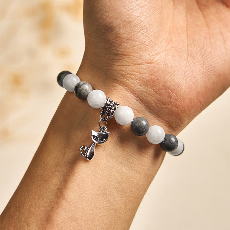 Bracelet de stabilité en jaspe veiné noir naturel et calcédoine blanche en pierre de Buddha Stones - image 4