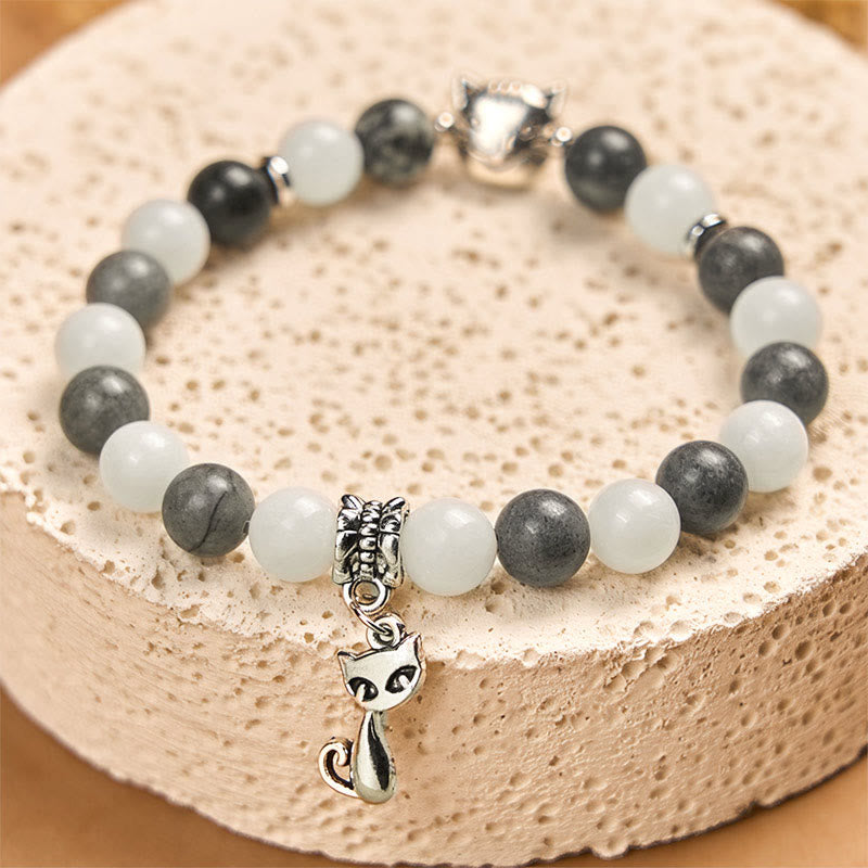 Bracelet de stabilité en jaspe veiné noir naturel et calcédoine blanche en pierre de Buddha Stones - image 2