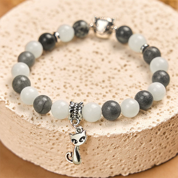 Bracelet de stabilité en jaspe veiné noir naturel et calcédoine blanche en pierre de Buddha Stones - image 2