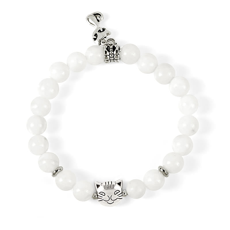 Bracelet positif en perles de calcédoine blanche naturelle avec Buddha Stones et chat blanc - image 6