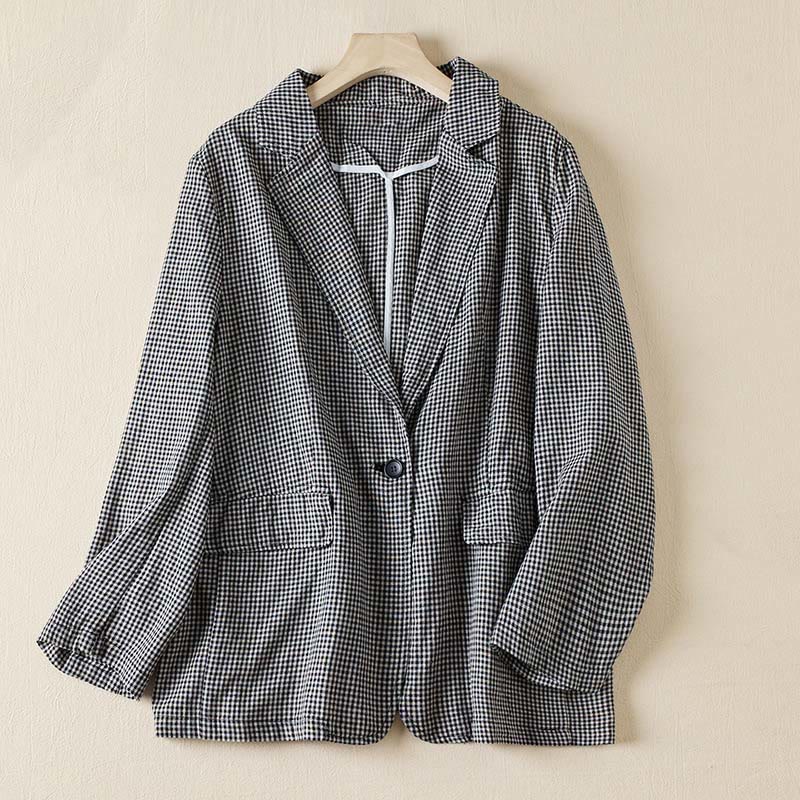 Veste à carreaux Buddha Stones Commute pour femme, en coton, à manches longues et poches - Petit plaid - US12，UK/AU16，EU44 (2XL) - image 0