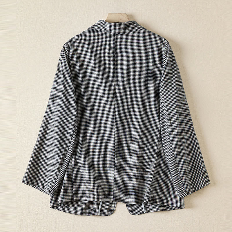 Veste à carreaux Buddha Stones Commute pour femme, en coton, à manches longues et poches - image 1