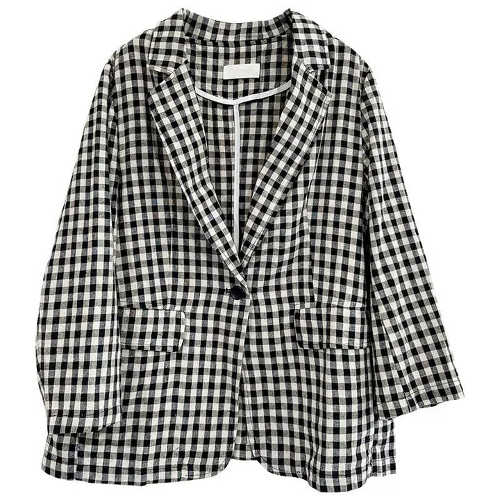 Veste à carreaux Buddha Stones Commute pour femme, en coton, à manches longues et poches - image 16