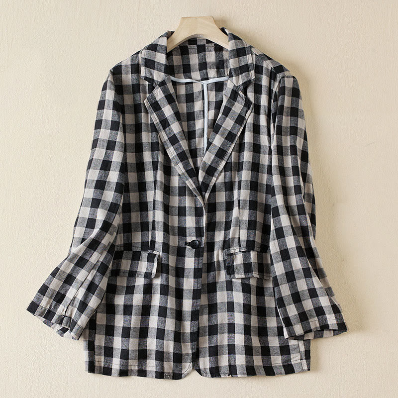 Veste à carreaux Buddha Stones Commute pour femme, en coton, à manches longues et poches - Grand plaid - US12，UK/AU16，EU44 (2XL) - image 17