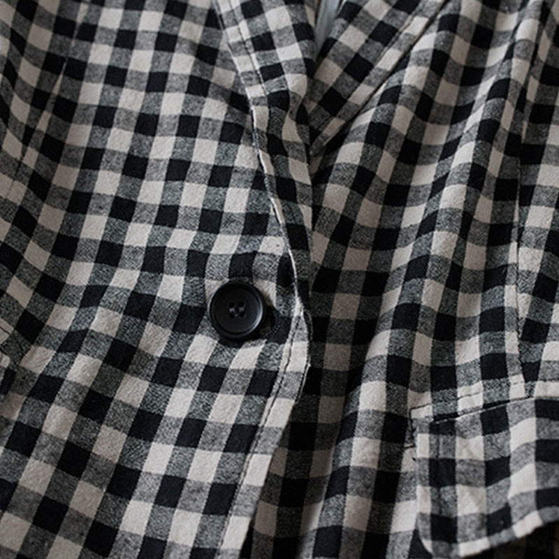 Veste à carreaux Buddha Stones Commute pour femme, en coton, à manches longues et poches - image 9