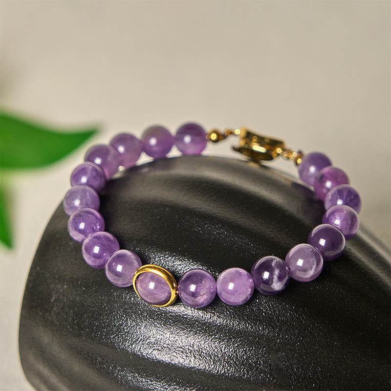 Bracelet en perles d'améthyste naturelle Buddha Stones , équilibre, soulagement du stress - Boucle en améthyste et or (tour de poignet : 14-16 cm) - image 0