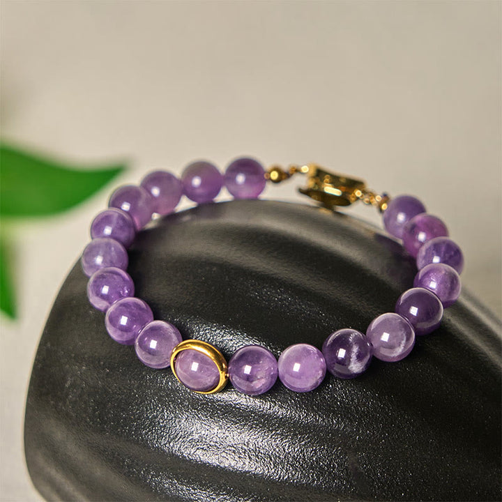 Bracelet en perles d'améthyste naturelle Buddha Stones , équilibre, soulagement du stress - Boucle en améthyste et or (tour de poignet : 14-16 cm) - image 0
