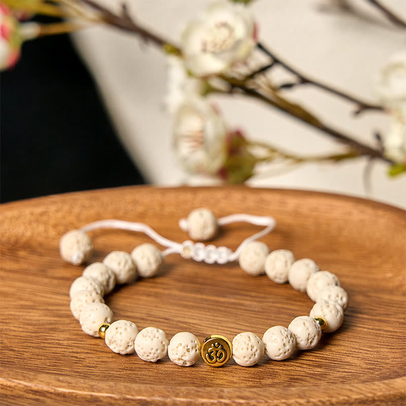 Bracelet de guérison et de calme en Buddha Stones de lave blanches avec symbole Om - Pierre de lave blanche (tour de poignet : 15-21 cm) - image 0