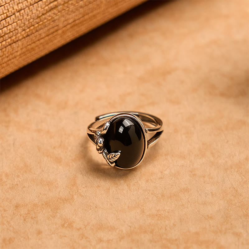 Bague ajustable en cuivre avec fleur de rose et Buddha Stones - image 1