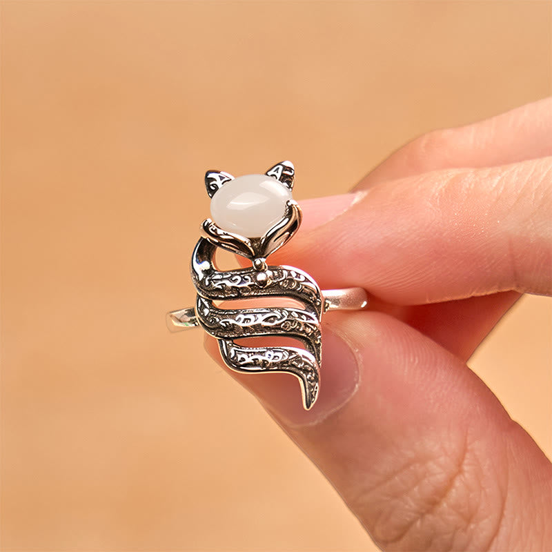 Bague de guérison ouverte en cuivre avec tête de renard et Buddha Stones - image 3