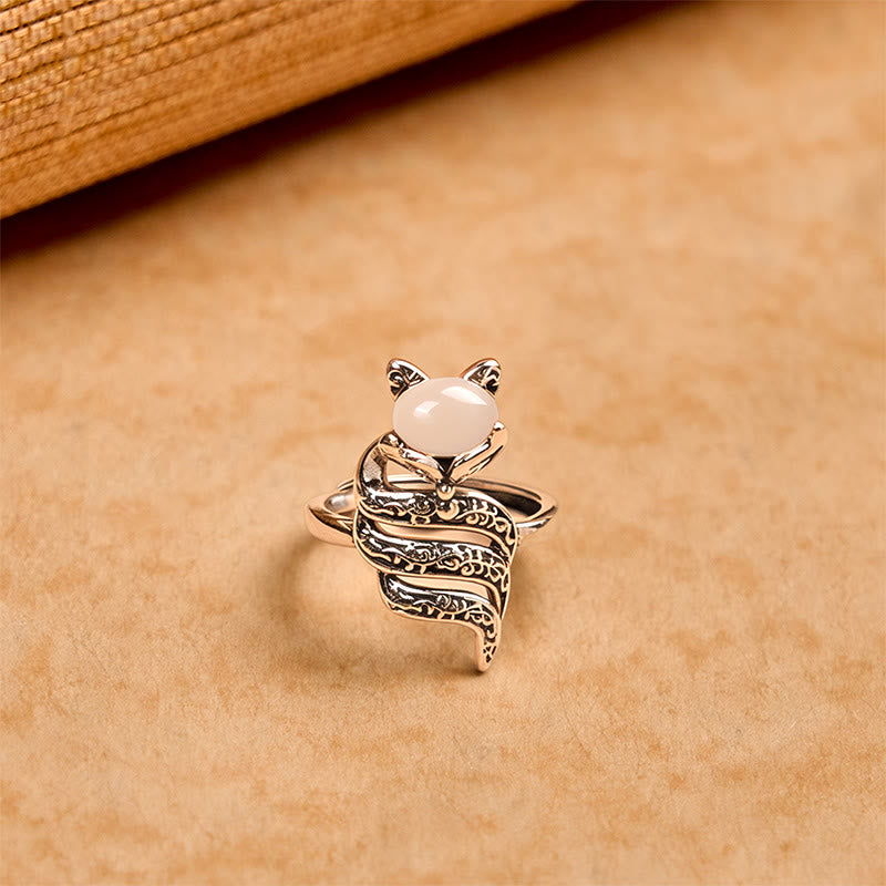 Bague de guérison ouverte en cuivre avec tête de renard et Buddha Stones - image 1