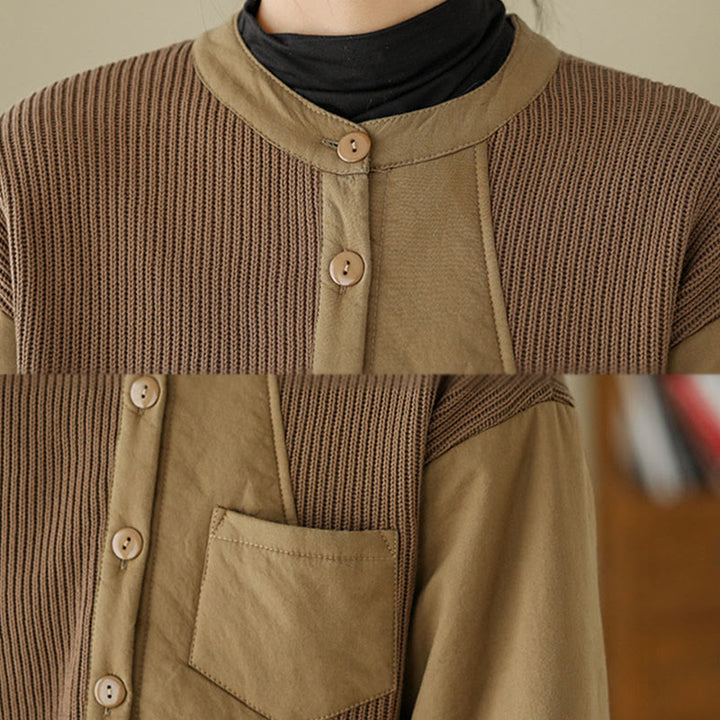 Veste à manches longues en coton pour femme avec poche et motif patchwork uni Buddha Stones - image 6