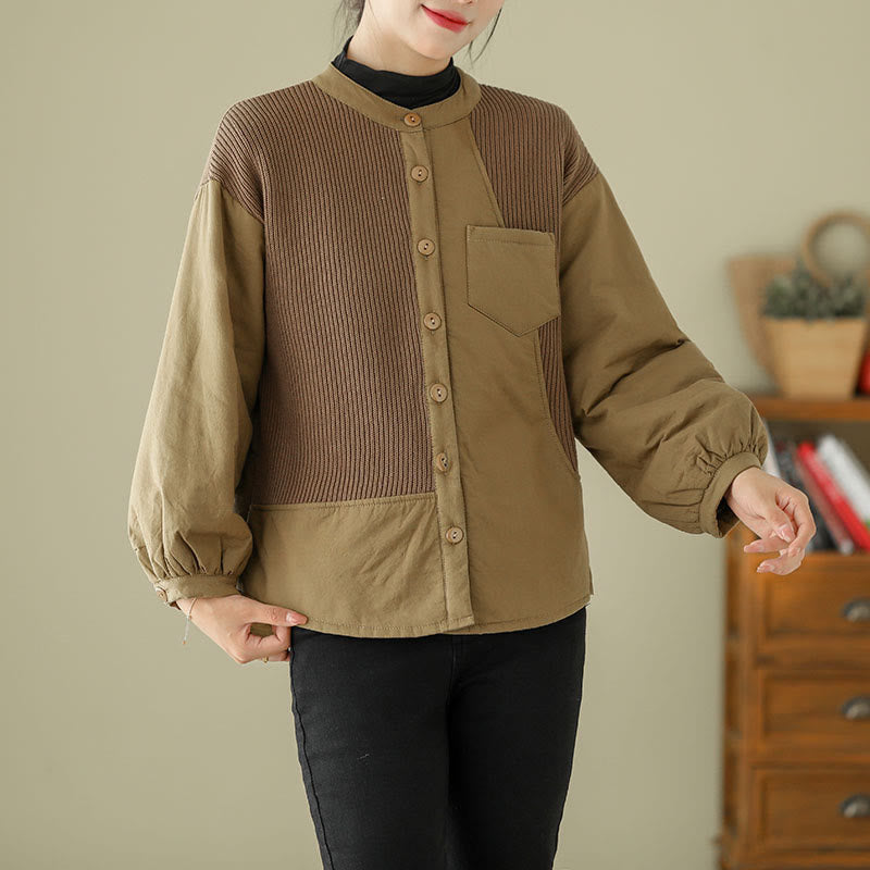 Veste à manches longues en coton pour femme avec poche et motif patchwork uni Buddha Stones - image 3