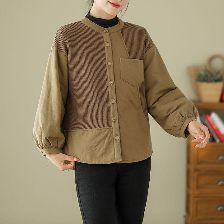 Veste à manches longues en coton pour femme avec poche et motif patchwork uni Buddha Stones - image 3