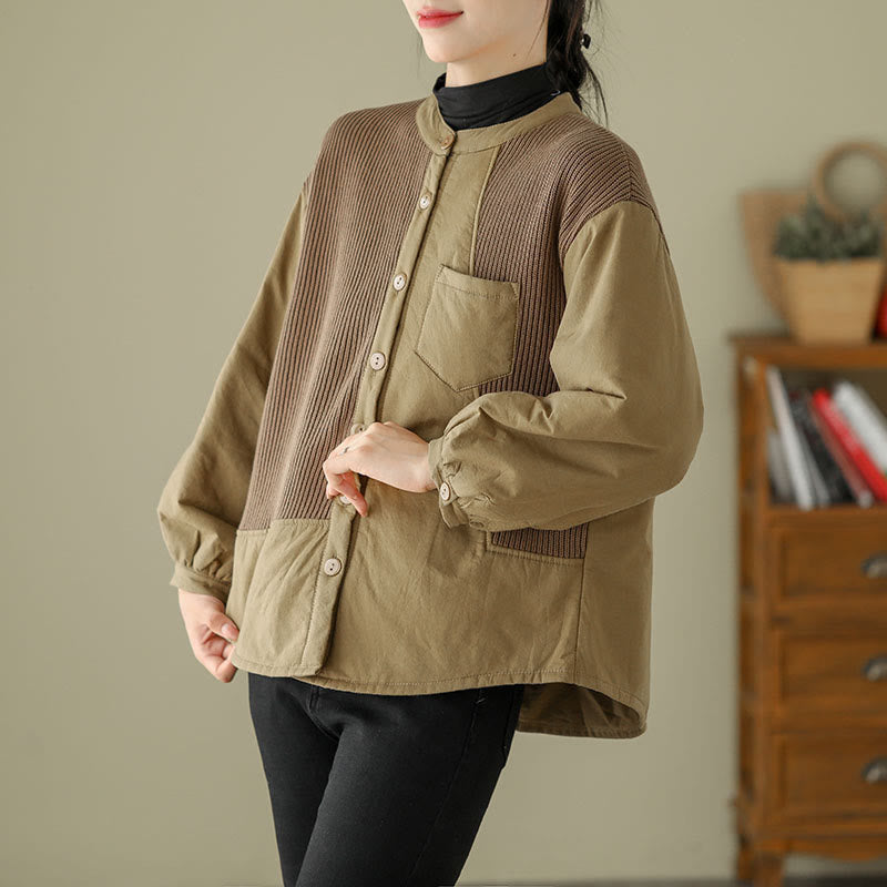 Veste à manches longues en coton pour femme avec poche et motif patchwork uni Buddha Stones - image 1