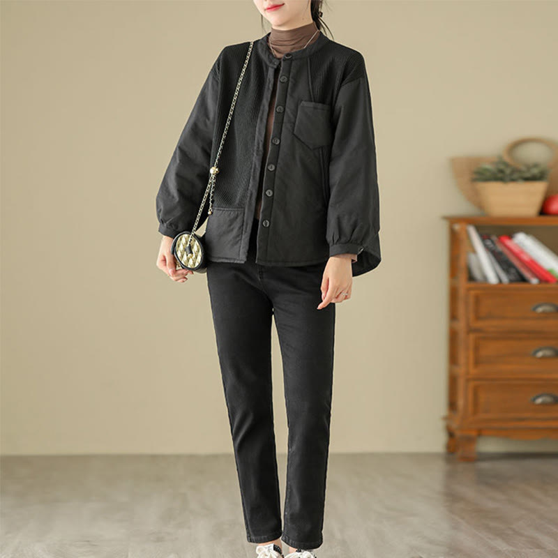 Veste à manches longues en coton pour femme avec poche et motif patchwork uni Buddha Stones - image 14
