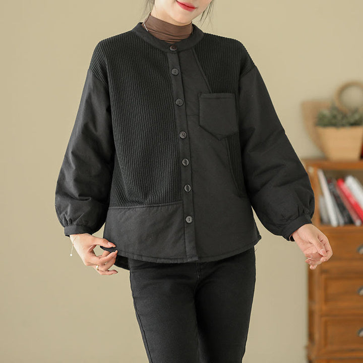 Veste à manches longues en coton pour femme avec poche et motif patchwork uni Buddha Stones - Noir - US8-10，UK/AU12-14，EU40-42 (XL) - image 10