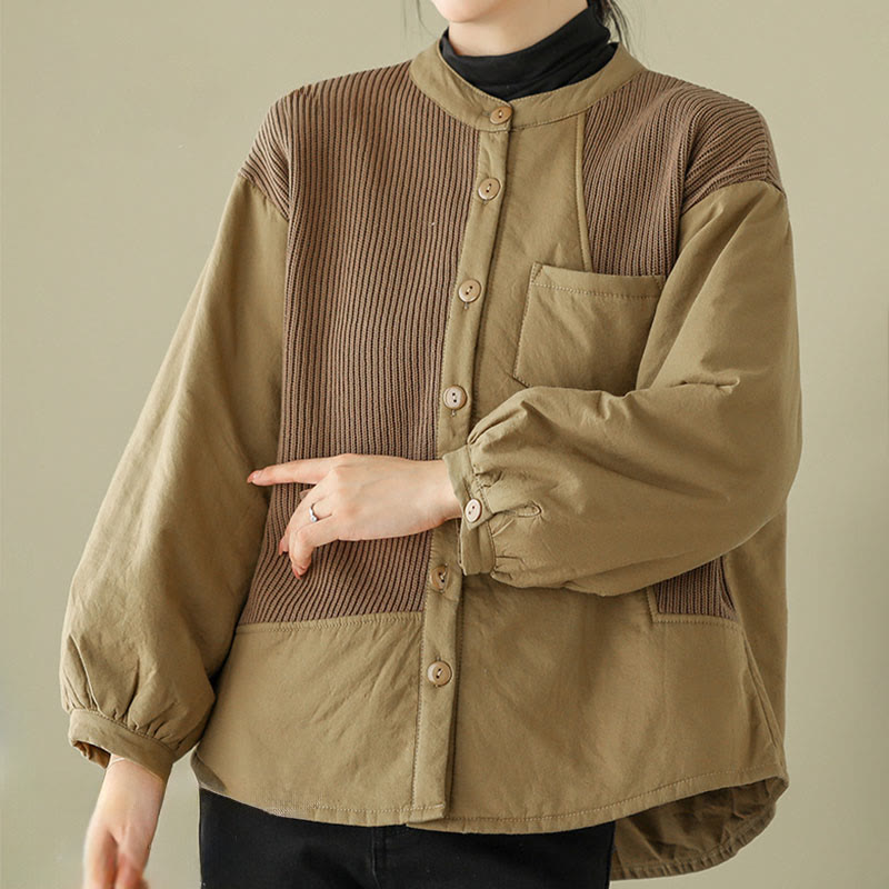 Veste à manches longues en coton pour femme avec poche et motif patchwork uni Buddha Stones - image 4