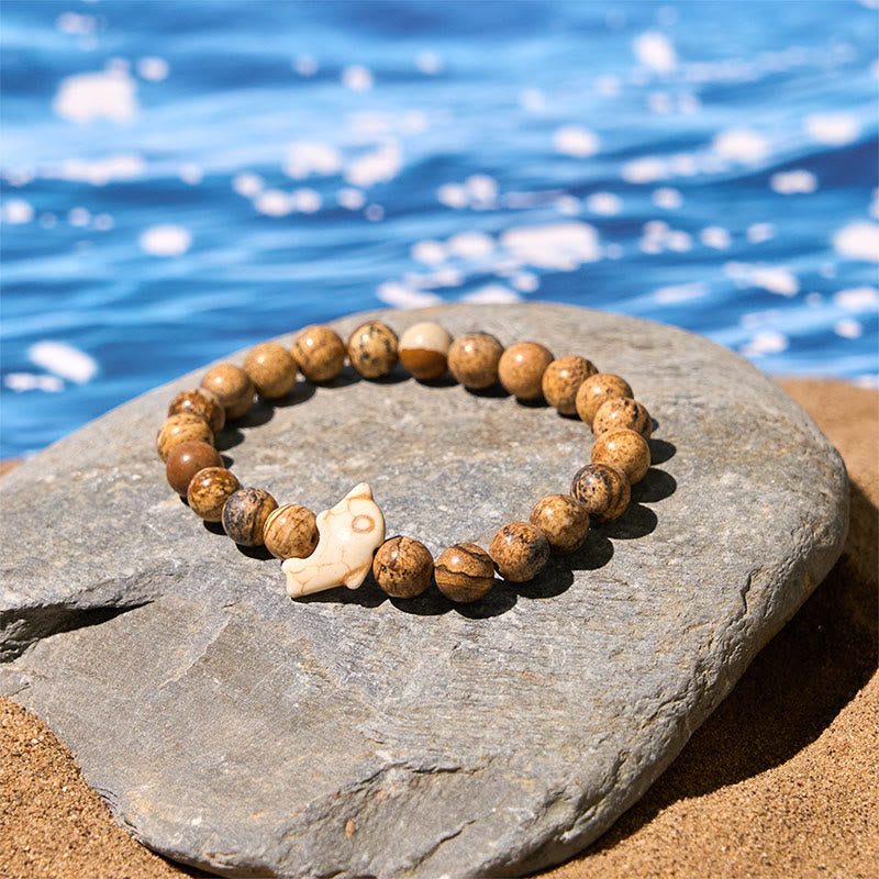 Bracelet d'équilibre spirituel en pierres naturelles de Buddha Stones et dauphin - image 2