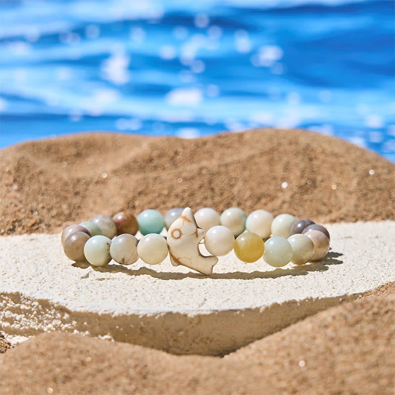 Bracelet d'équilibre spirituel en pierres naturelles de Buddha Stones et dauphin - Amazonite (tour de poignet : 15-18 cm) - image 8