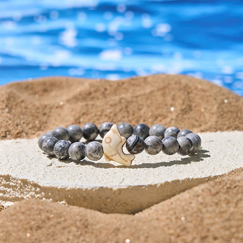 Bracelet d'équilibre spirituel en pierres naturelles de Buddha Stones et dauphin - Jaspe gris (tour de poignet : 15-18 cm) - image 16