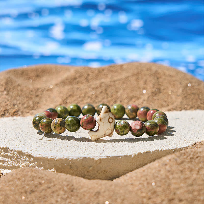 Bracelet d'équilibre spirituel en pierres naturelles de Buddha Stones et dauphin - Unakite (tour de poignet : 15-18 cm) - image 24