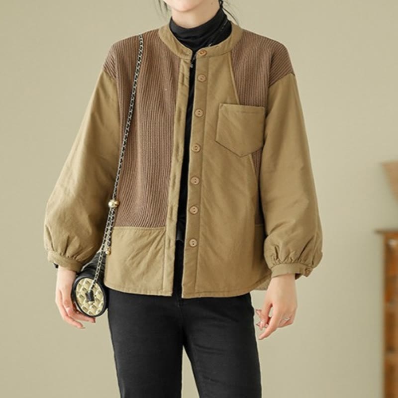 Veste à manches longues en coton pour femme avec poche et motif patchwork uni Buddha Stones - Verge d'or - US8-10，UK/AU12-14，EU40-42 (XL) - image 0