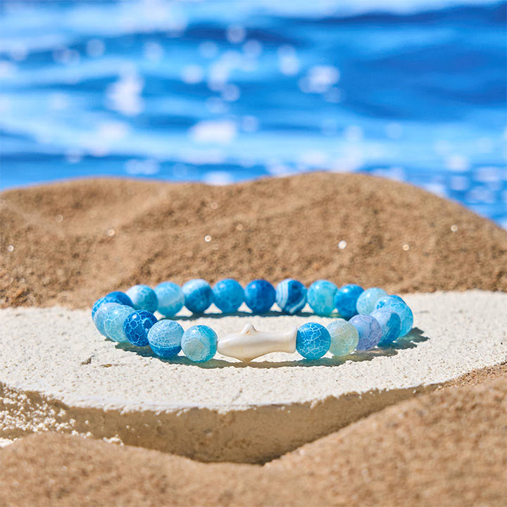 Bracelet de sagesse en pierre d'agate naturelle de Buddha Stones - Agate craquelée bleue (tour de poignet : 15-18 cm) - image 4
