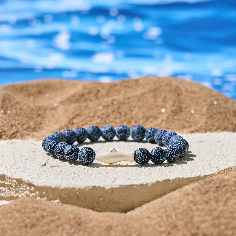 Bracelet de sagesse en pierre d'agate naturelle de Buddha Stones - Agate craquelée bleu foncé (tour de poignet : 15-18 cm) - image 7