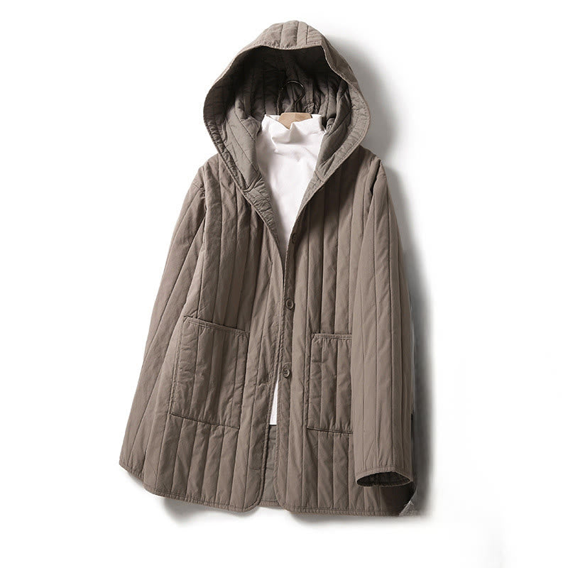 Veste à capuche matelassée en coton à manches longues pour femme avec poche et motif Buddha Stones - Tanné - US8-10，UK/AU12-14，EU40-42 (2XL) - image 0