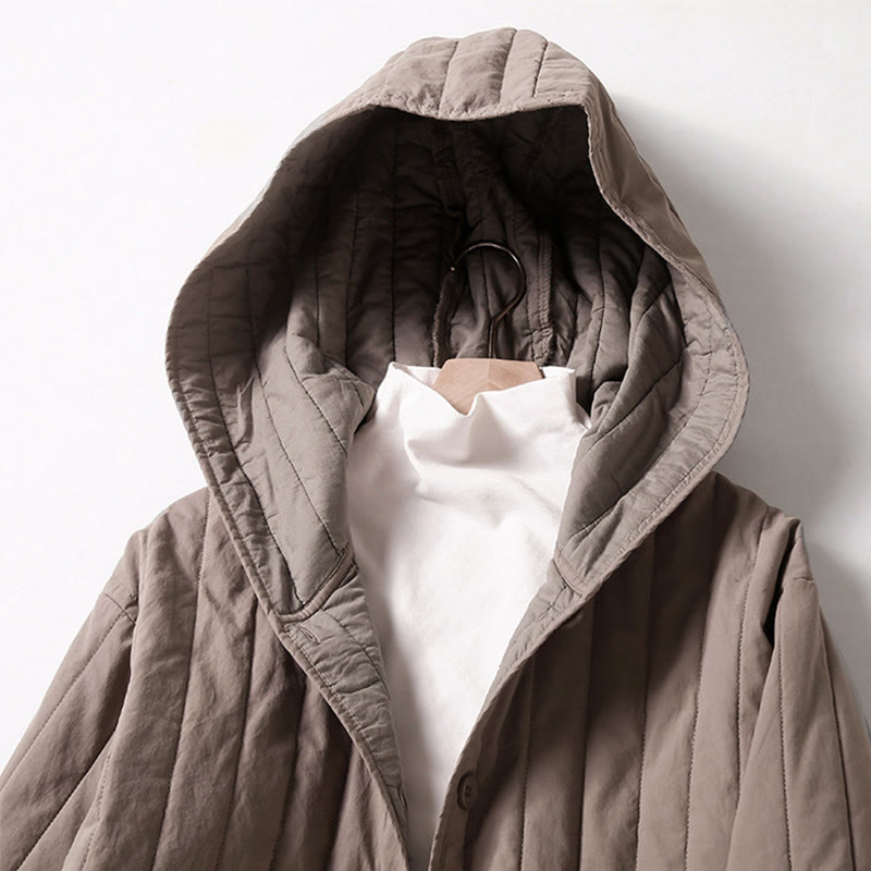 Veste à capuche matelassée en coton à manches longues pour femme avec poche et motif Buddha Stones - image 1