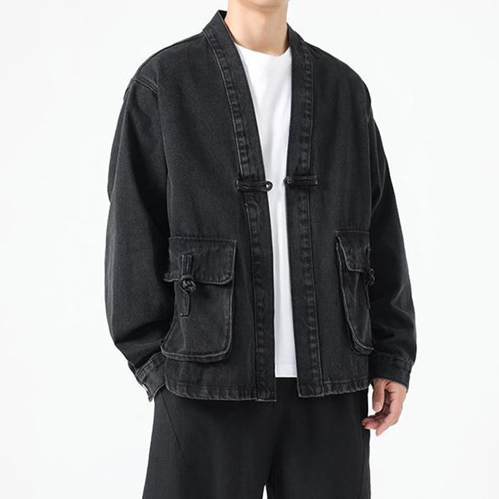 Veste en jean à manches longues et poches pour homme, en coton, avec boutons Buddha Stones - image 5