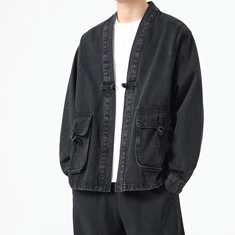 Veste en jean à manches longues et poches pour homme, en coton, avec boutons Buddha Stones - image 6