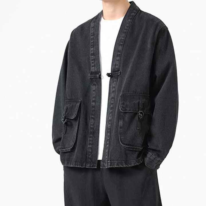 Veste en jean à manches longues et poches pour homme, en coton, avec boutons Buddha Stones - image 6
