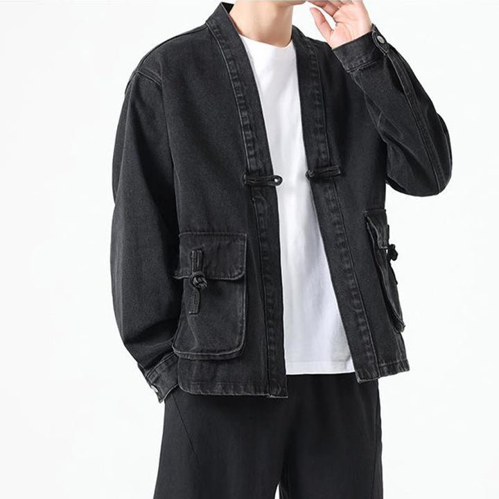 Veste en jean à manches longues et poches pour homme, en coton, avec boutons Buddha Stones - image 1