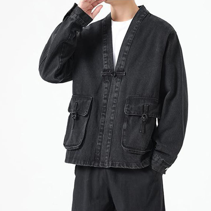 Veste en jean à manches longues et poches pour homme, en coton, avec boutons Buddha Stones - image 3