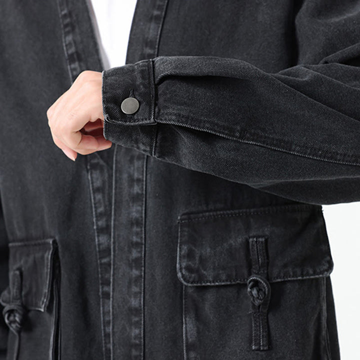 Veste en jean à manches longues et poches pour homme, en coton, avec boutons Buddha Stones - image 9