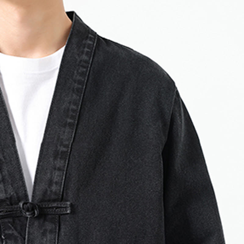 Veste en jean à manches longues et poches pour homme, en coton, avec boutons Buddha Stones - image 8