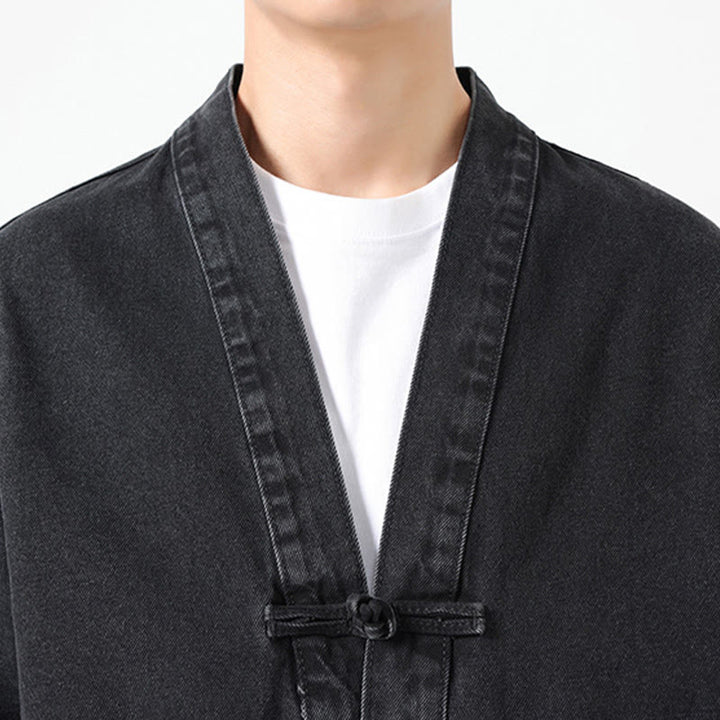 Veste en jean à manches longues et poches pour homme, en coton, avec boutons Buddha Stones - image 7