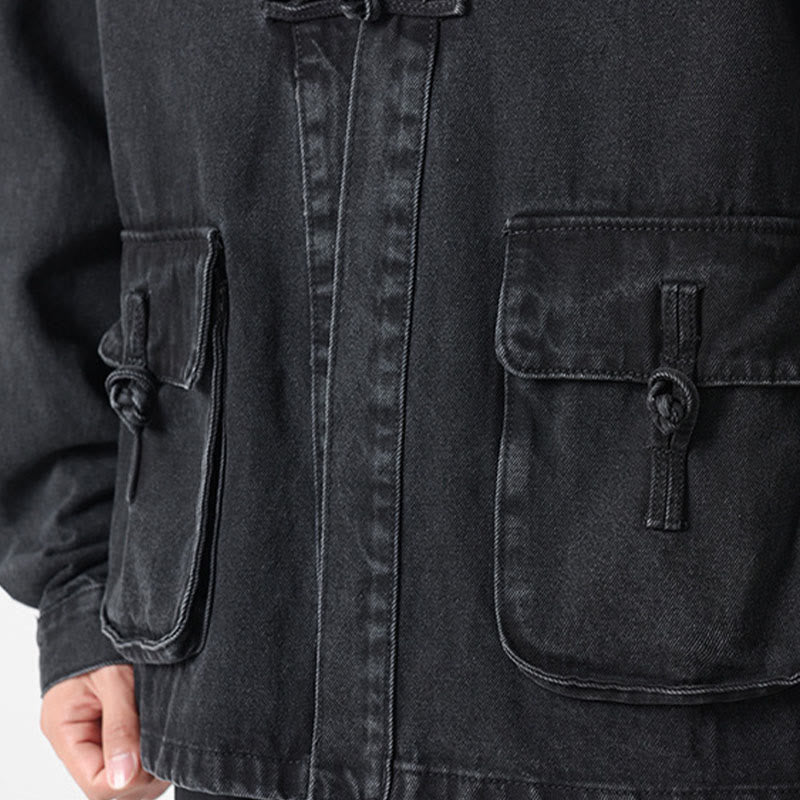 Veste en jean à manches longues et poches pour homme, en coton, avec boutons Buddha Stones - image 10