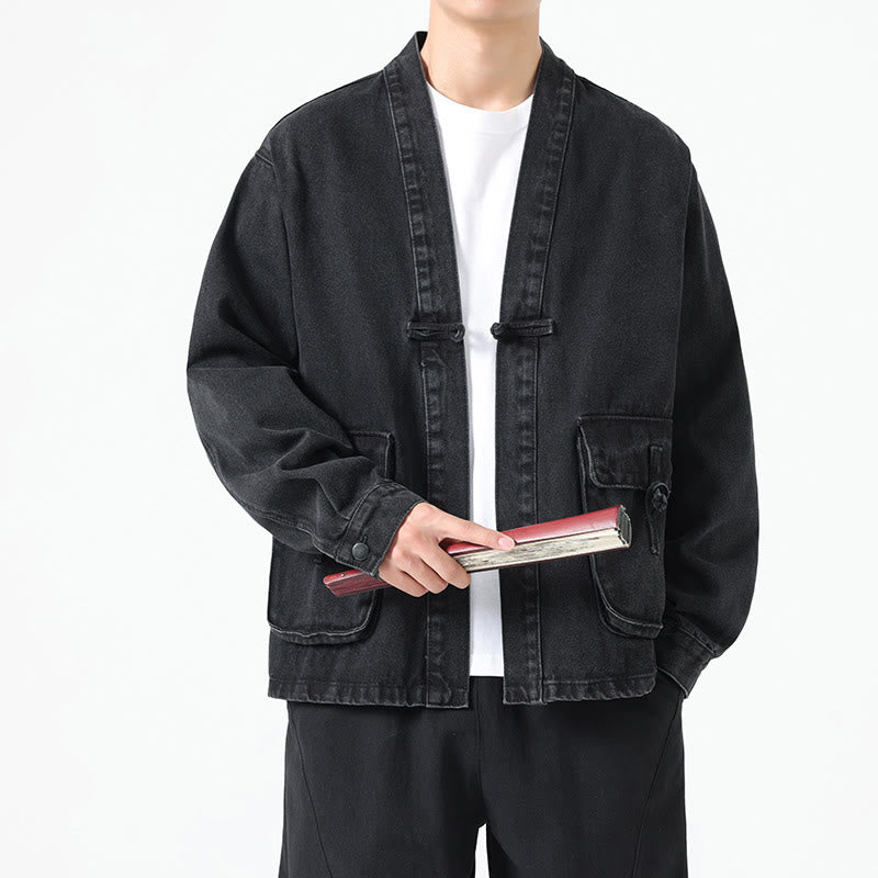 Veste en jean à manches longues et poches pour homme, en coton, avec boutons Buddha Stones - image 2