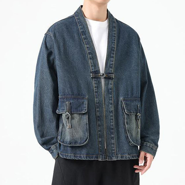 Veste en jean à manches longues et poches pour homme, en coton, avec boutons Buddha Stones - image 23