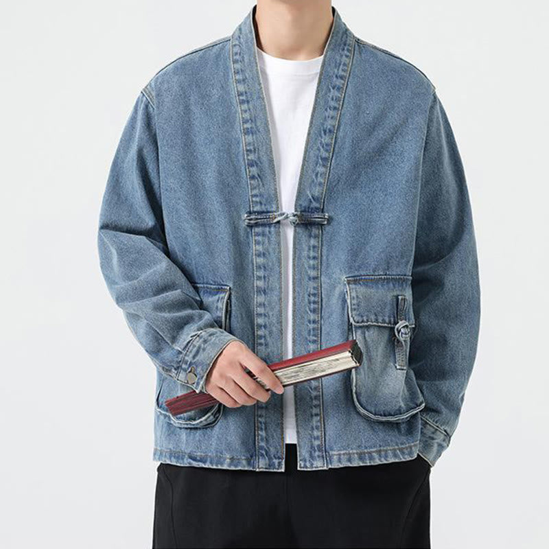 Veste en jean à manches longues et poches pour homme, en coton, avec boutons Buddha Stones - image 16
