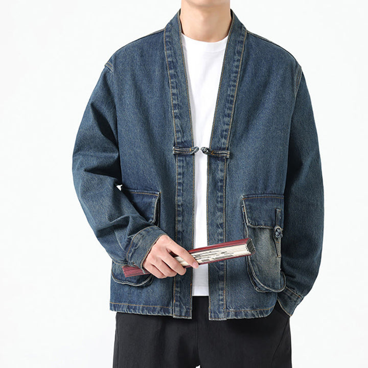 Veste en jean à manches longues et poches pour homme, en coton, avec boutons Buddha Stones - image 24