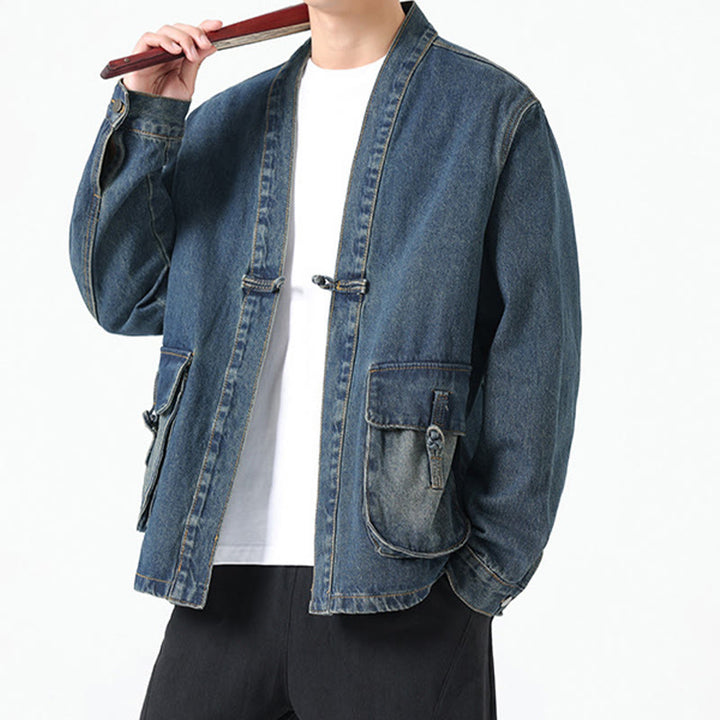 Veste en jean à manches longues et poches pour homme, en coton, avec boutons Buddha Stones - image 21