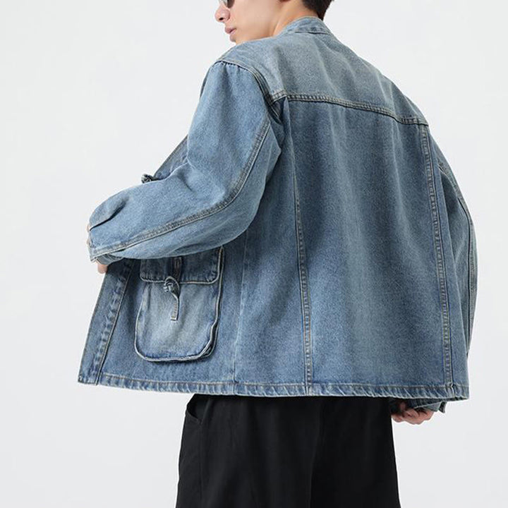 Veste en jean à manches longues et poches pour homme, en coton, avec boutons Buddha Stones - image 15