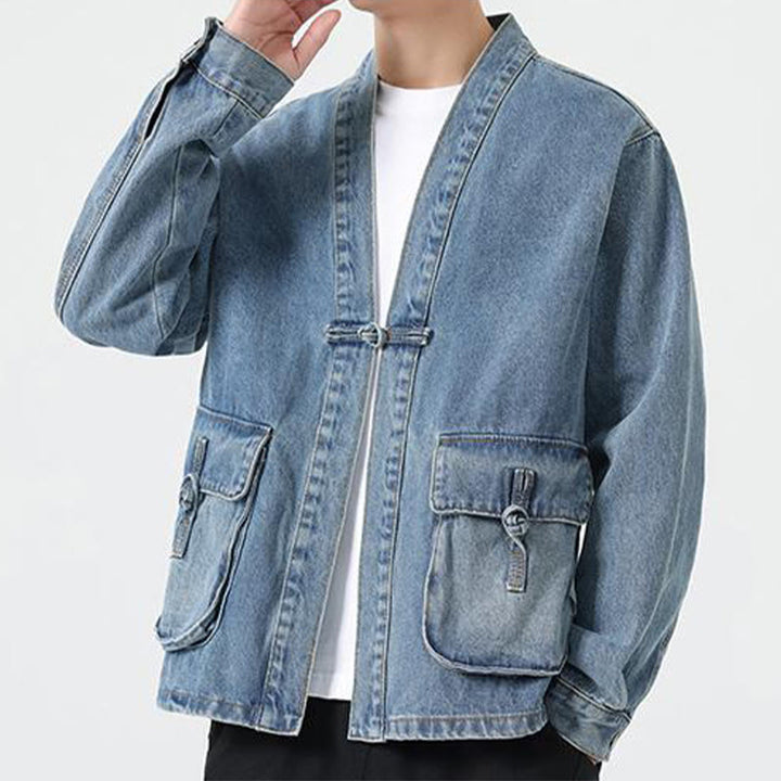 Veste en jean à manches longues et poches pour homme, en coton, avec boutons Buddha Stones - image 14