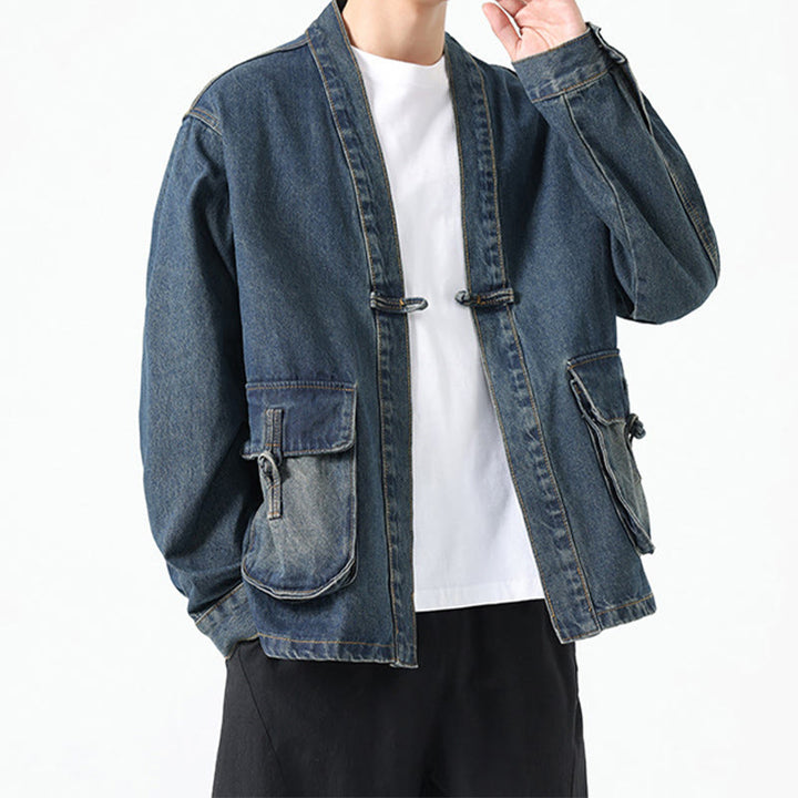 Veste en jean à manches longues et poches pour homme, en coton, avec boutons Buddha Stones - image 19